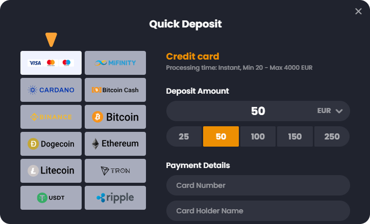 Deposit with credit card